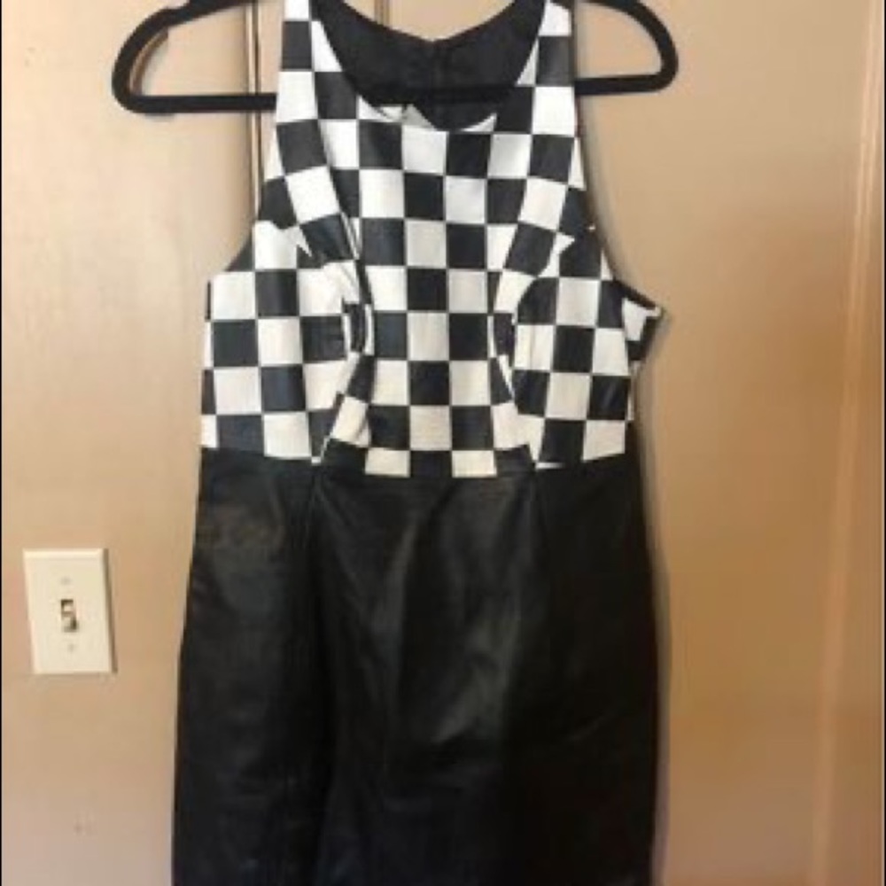 Black and white checkered leather dress